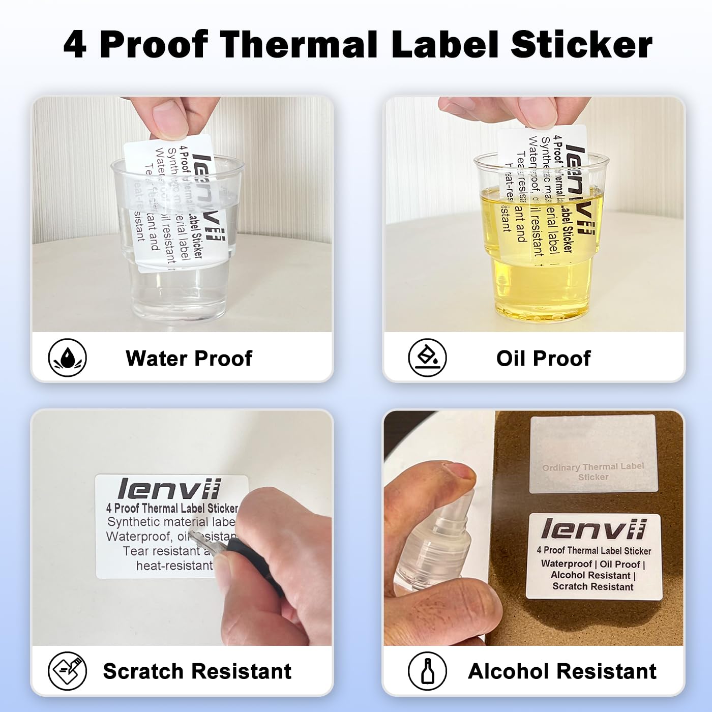 LENVII 50mm x 30mm Autoadesiva Etichetta Termica Sintetica,1.97 x 1.18 pollici Etichetta termica,Resistente allo strappo,Impermeabile,Resistente alle alte temperature (1 rotolo 250 pezzi / 8 rotoli)