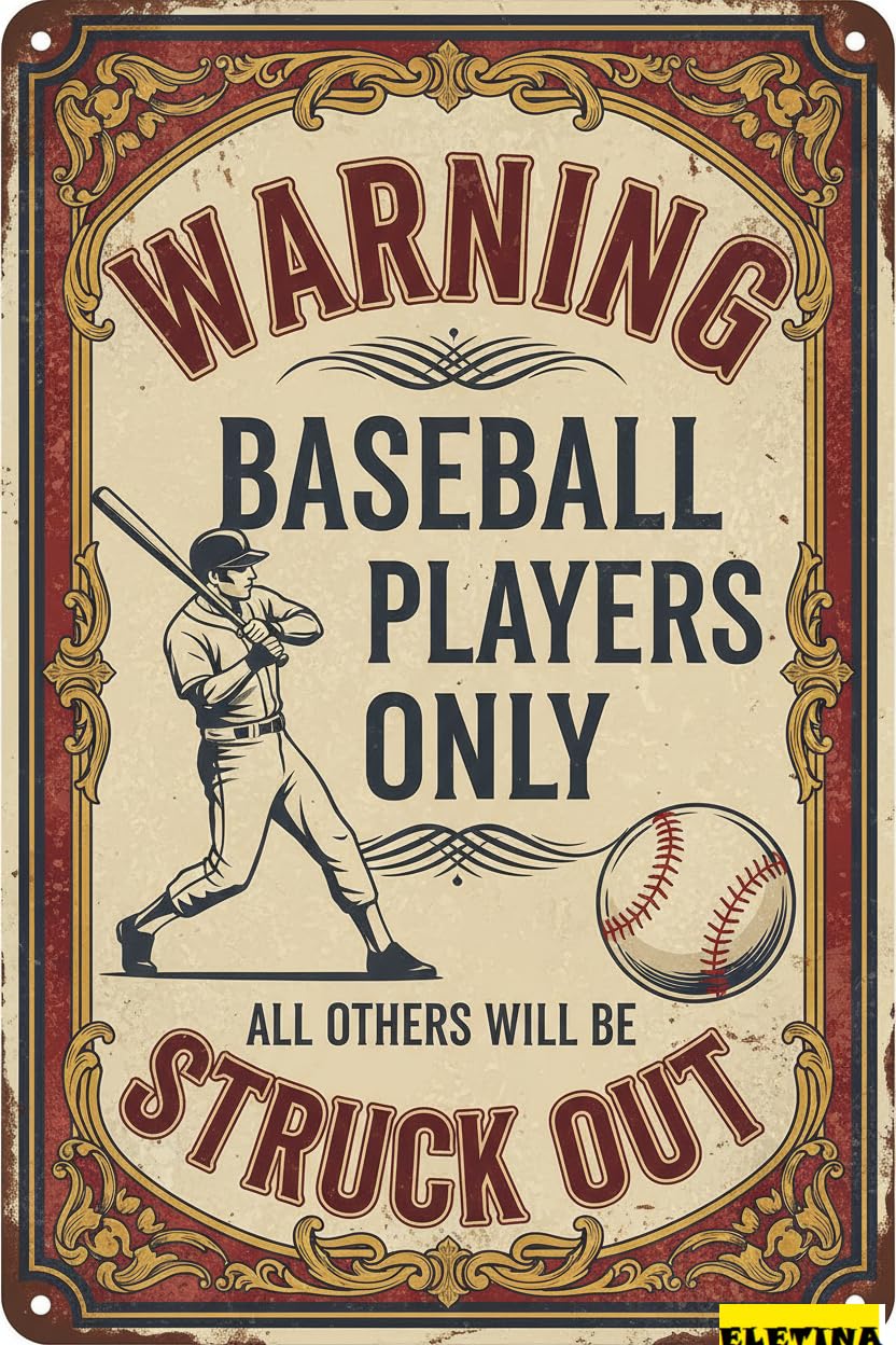 Personalized Sign for Man Cave Warning Baseball Players Only Tin -funny S Baseball Poster Warning,sports Bedroom Decor And Baseball Gifts Boys 8x12inch Private Property Decorative