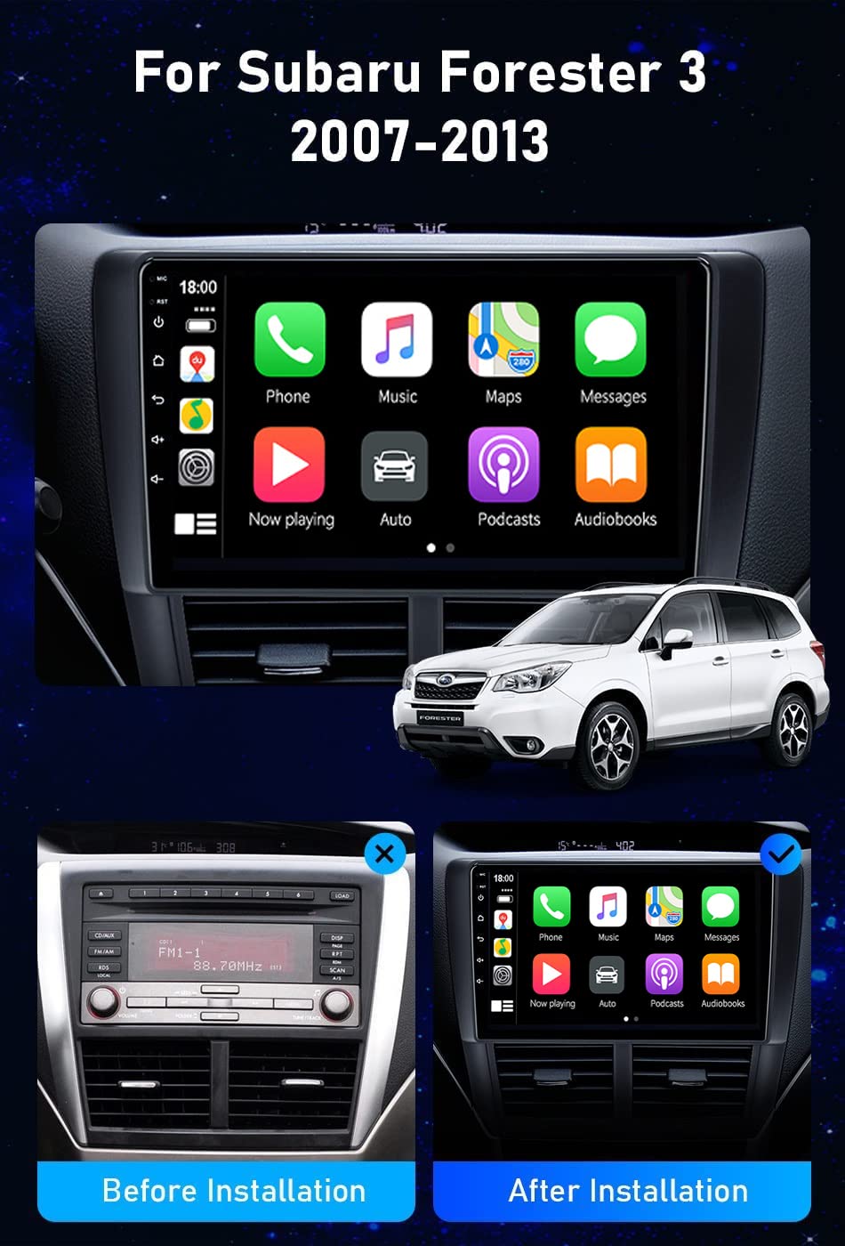 2 Din Per Subaru Foreste/Impreza WRX STI 2008-2014 Android 12 Autoradio Stereo 9 Pollici IPS con GPS,BT, Carplay, Android Auto,Mirror Link, DSP, Radio AM/FM/RDS, Wifi 4G,USB,DAB,Retrocamera 8G+256G