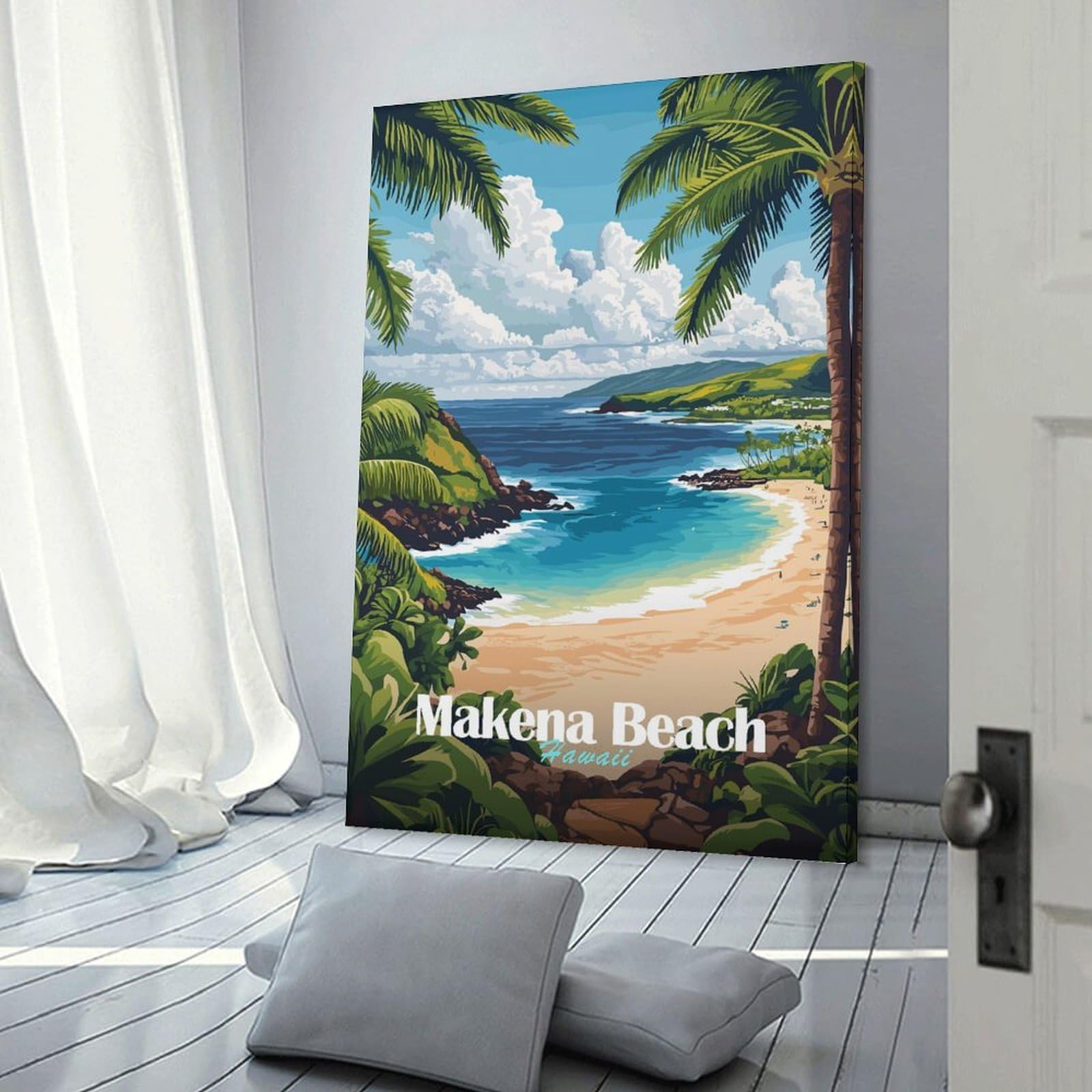Junmoney Frame-Style-21 Makena Beach Hawaii Home Decor Wall Art, 16X24inch(40X60cm), For New Homes, Bedrooms Or Workspaces, Gift Idea For Housewarming And Birthdays