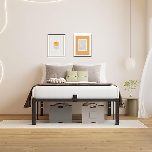 Miniatura 2 de Marco de cama individual de 14 pulgadas, marco de cama de plataforma de metal resistente con tapón deslizante para colchón, fácil montaje, marcos de