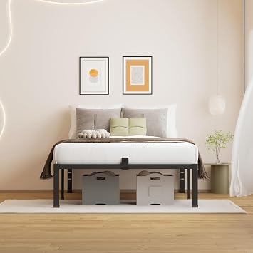 MAF 18 Inch Twin Bed Frame Metal Platform Black with Mattress Slip Stopper