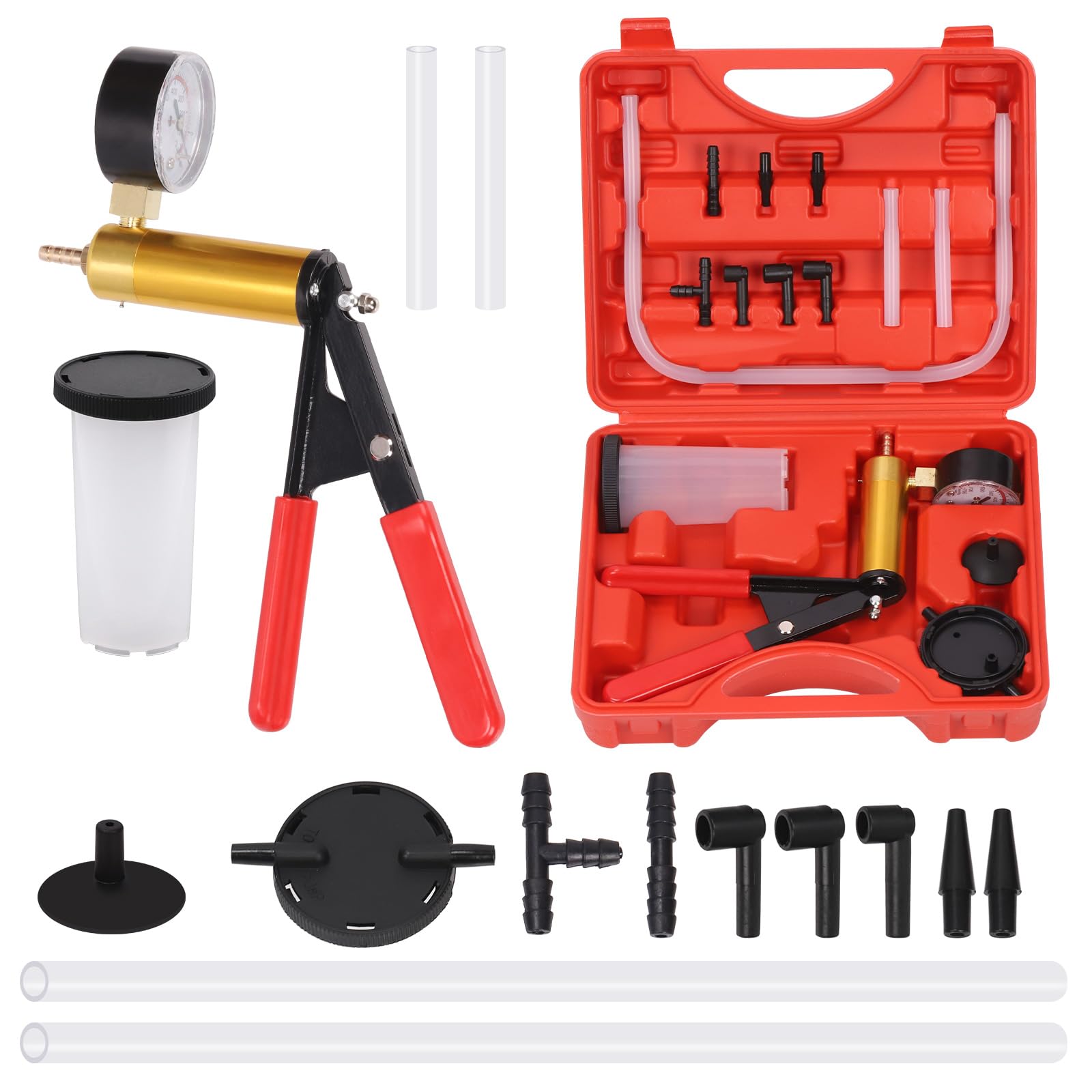Tanstic Handheld Vacuum Pump Brake Bleeder Kit, 2 in 1 Hand Held Vacuum Pressure Pump Tester Kit with Automotive Brake Fluid Bleeding Gauge Adapters for Motorcycle Car Truck