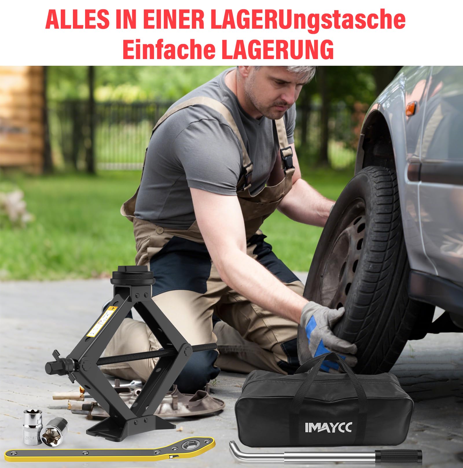 IMAYCC 2.5T Wagenheber Universelle Scherenwagenheber für BMW Auto mit 2Pcs Gummiauflage BMW, Tragbarer Wagenheber mit Radmutternschlüssel, Auto-Notfallset fürBMW Serie1/3/5/6/7/Z/X