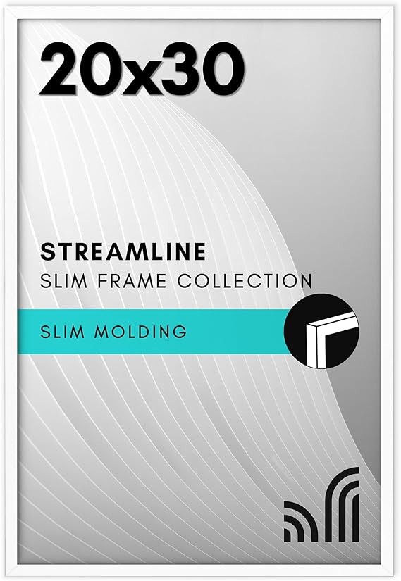 Americanflat 20x30 Poster Frame with Polished Plexiglass - Streamline Collection - Thin Border Picture Frame for Wall Display - Hanging Hardware Included - White