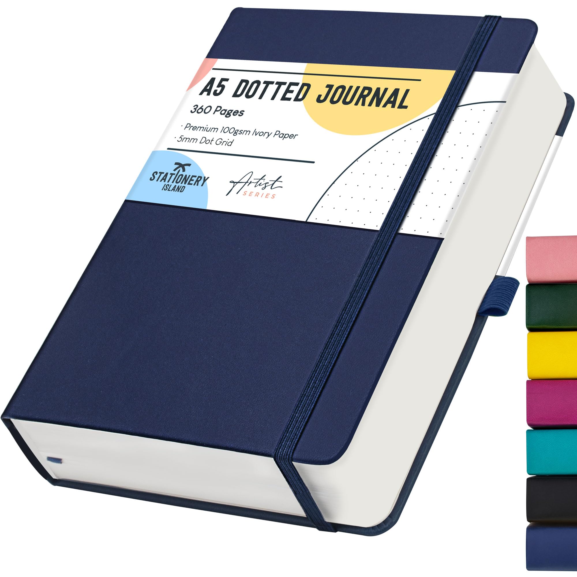 STATIONERY ISLAND Bullet Dotted Journal A5, Thick Notebook 100gsm Paper 360 Pages, Hardback Journal Notebook with Pen Holder