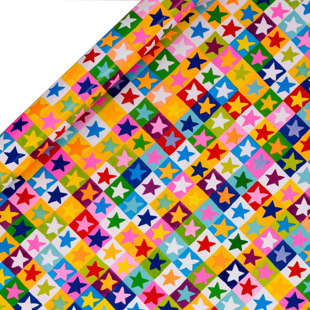 Glick - Starry Stack Wrapping Paper Roll, for Birthdays and Other Celebrations, Gift Wrapping, Arts & Crafts, 4 metres x 70 cm, Bright Multi
