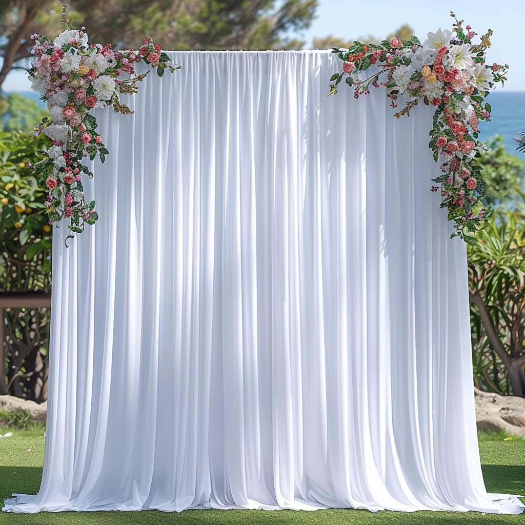 MISTHO 5ft x 10ft, 2 Panels Backdrop Curtain for Party Wrinkle Free Wedding Back Drop Drapes Curtains Fabric Decorations Photo Backdrops Cloth for Baby Shower Birthday Photoshoot (White)