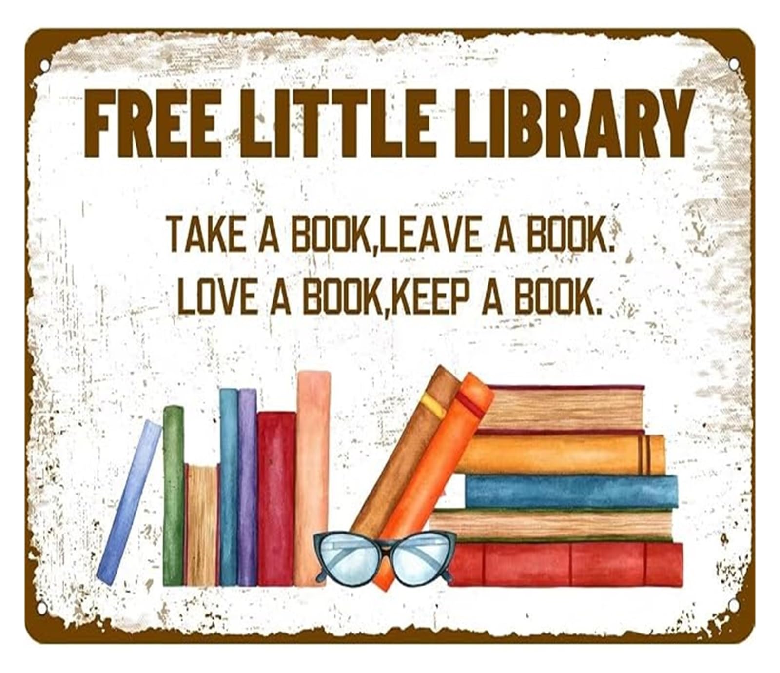 NWPNLXEA Vintage Little Library Metal Tin Sign for Home Bar Cafe Living Room Reading Nook Wall Decor 8 X 12 in