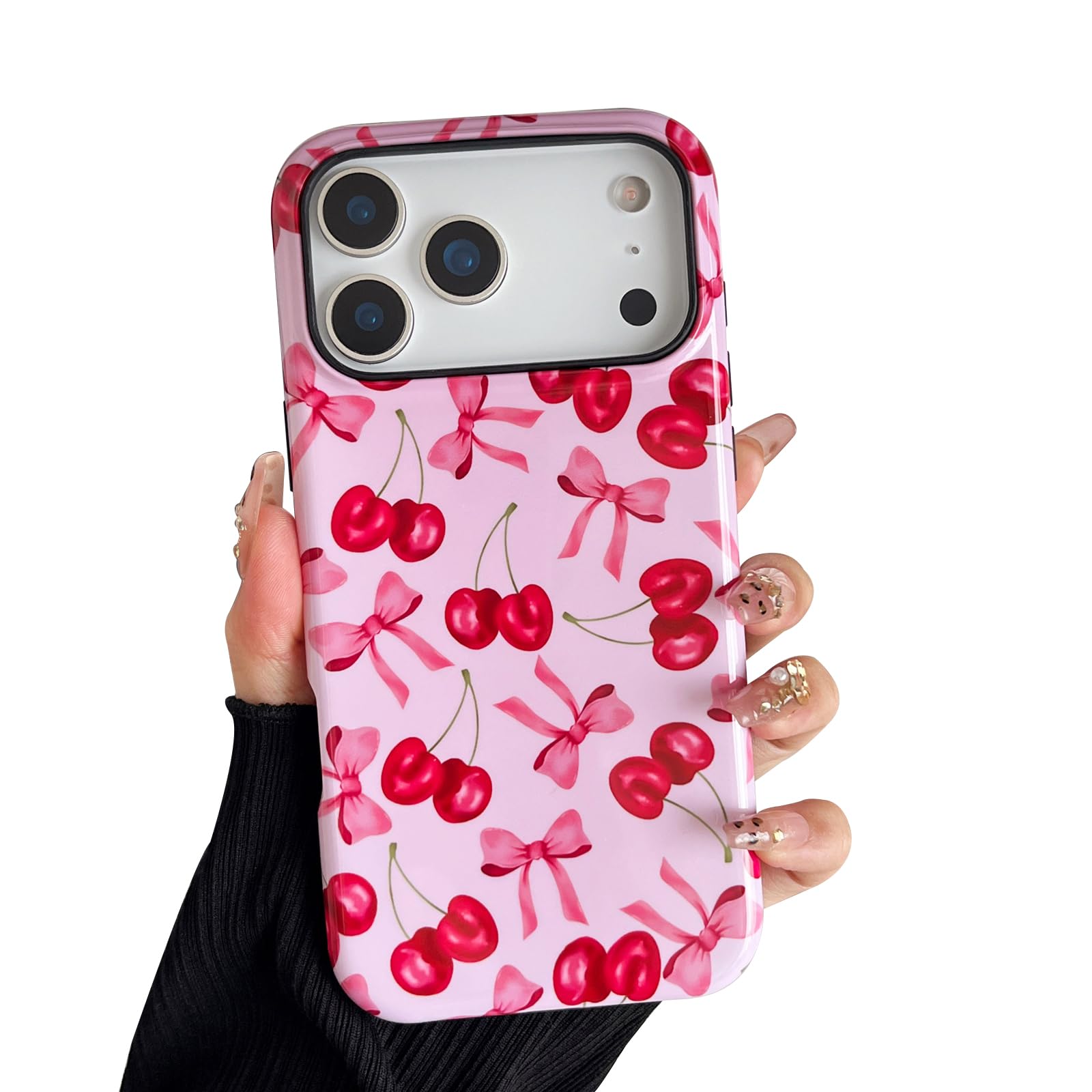 branple Compatible with iPhone 17 Pro Max Case, Cute Pink Cherry