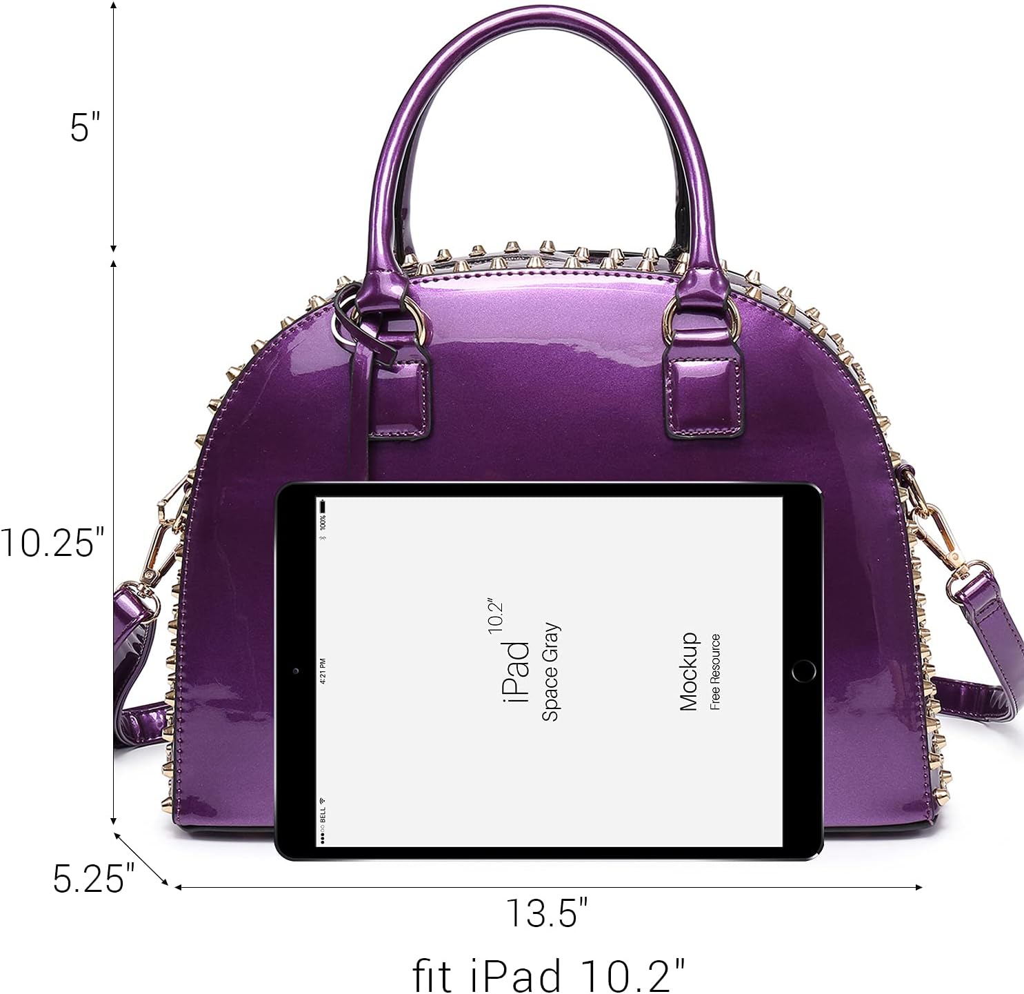 Dasein Women Patent Leather Purses Handbags Dome Satchel Purse Work Tote Structured Shoulder Bag with Long Strap - Image 4