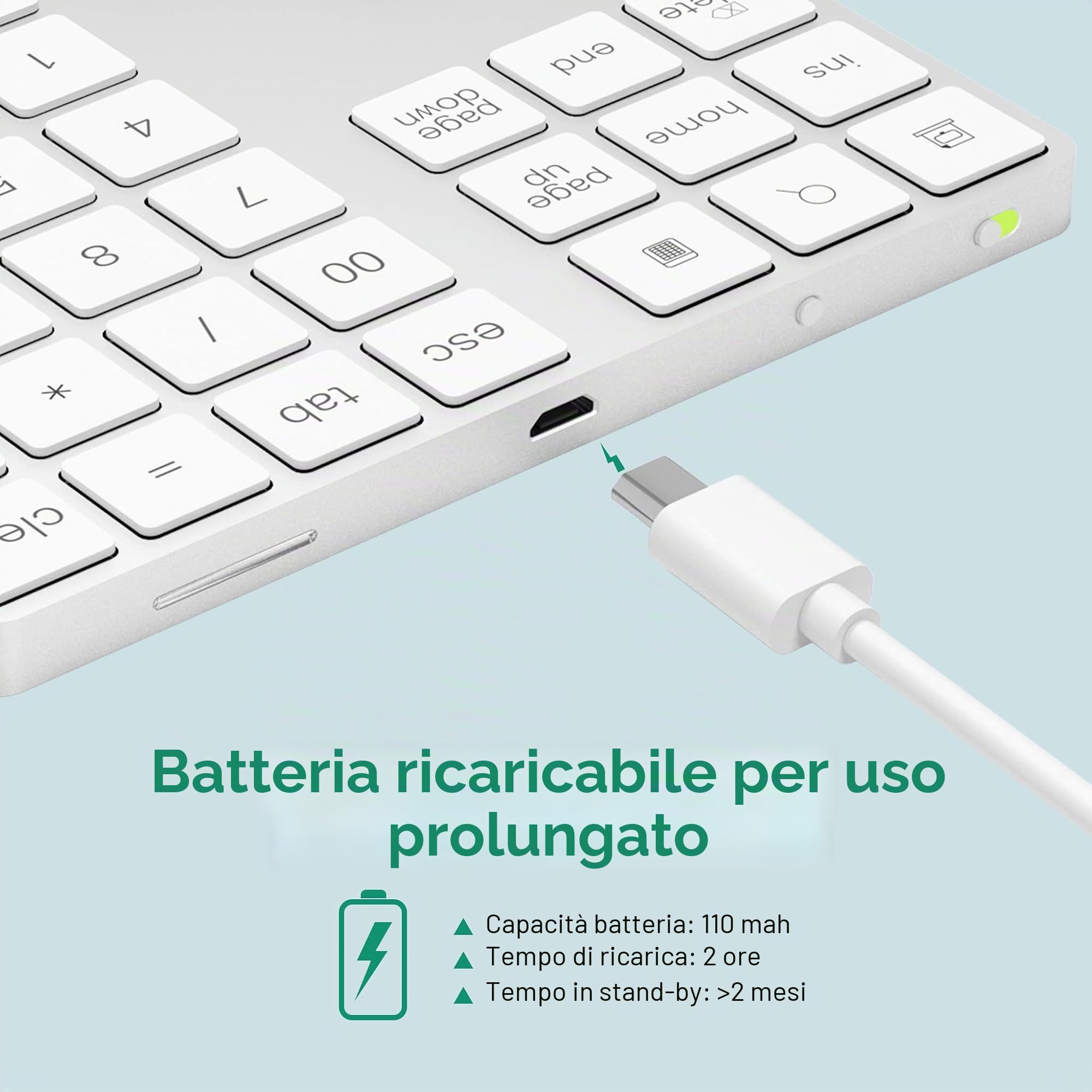 Tastierino Numerico Bluetooth in Alluminio, 34 Tasti Esterni, Tastiera Scorciatoia per iMac, iOS Air, PRO e Mac Mini, D'argento
