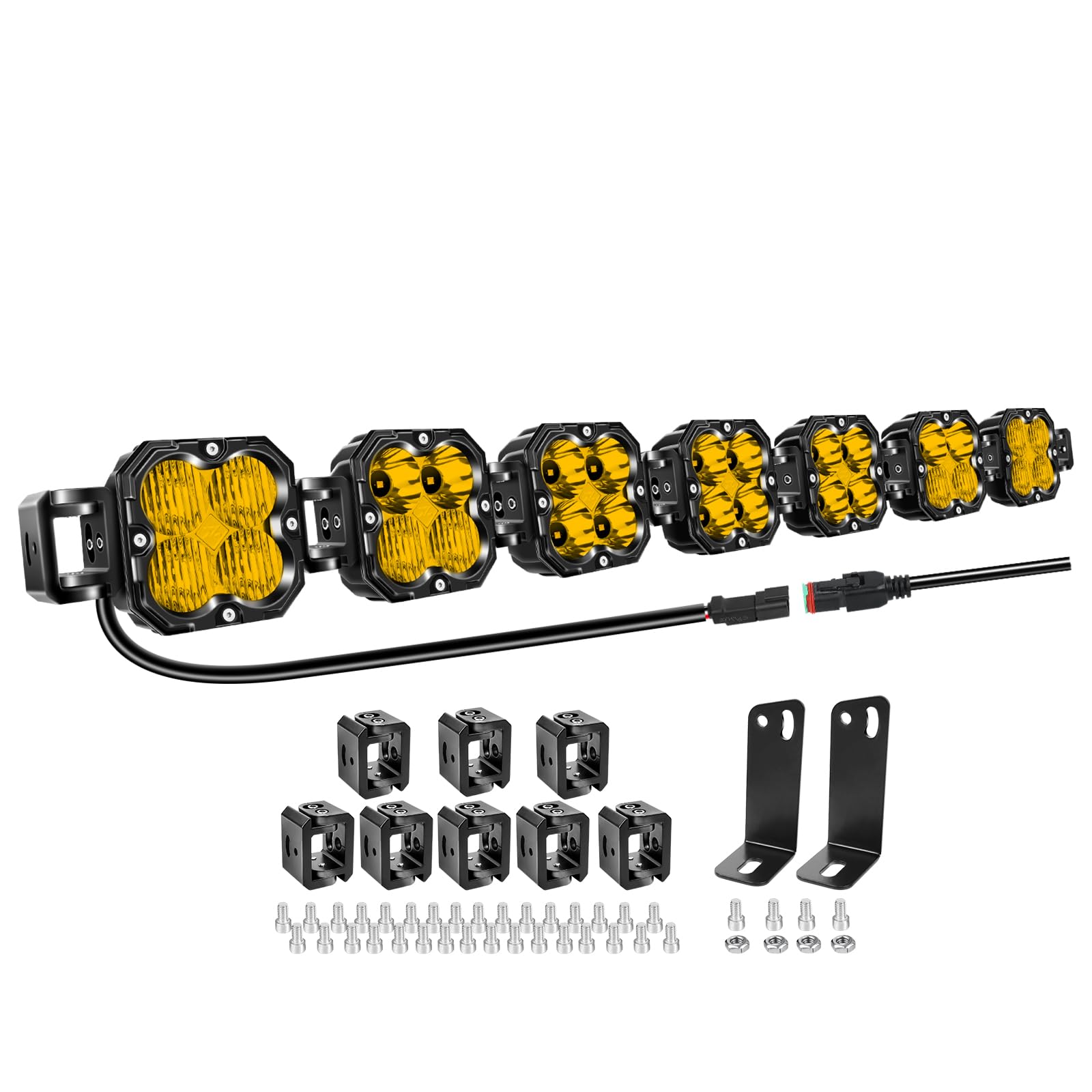 Willpower Listwa świetlna LED 117 cm 46 cali 210 W 17500LM Pręty świetlne LED 12 V 24 V Daleki Zasięg do 4x4 Ciągnik Samochód Ciężarówka Łódź Offroad, 3500K Żółty, IP67 Wodoodporny