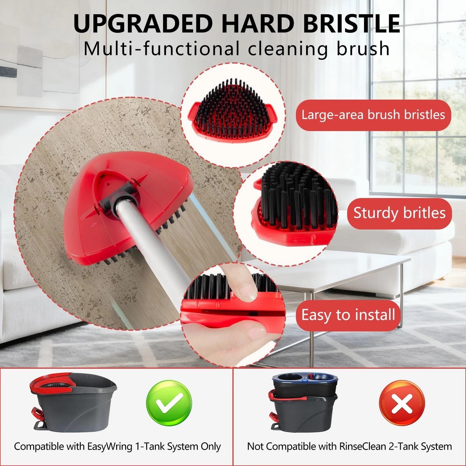 Spin Mop Ricambio Testa Spin Mop Ricariche Compatibile con O Cedar 1-Tank Spin Mop Maniglia, 3 ricariche in microfibra, 1 copertura per testa triangolare, 1 testa di lavaggio e manico per Ocedar