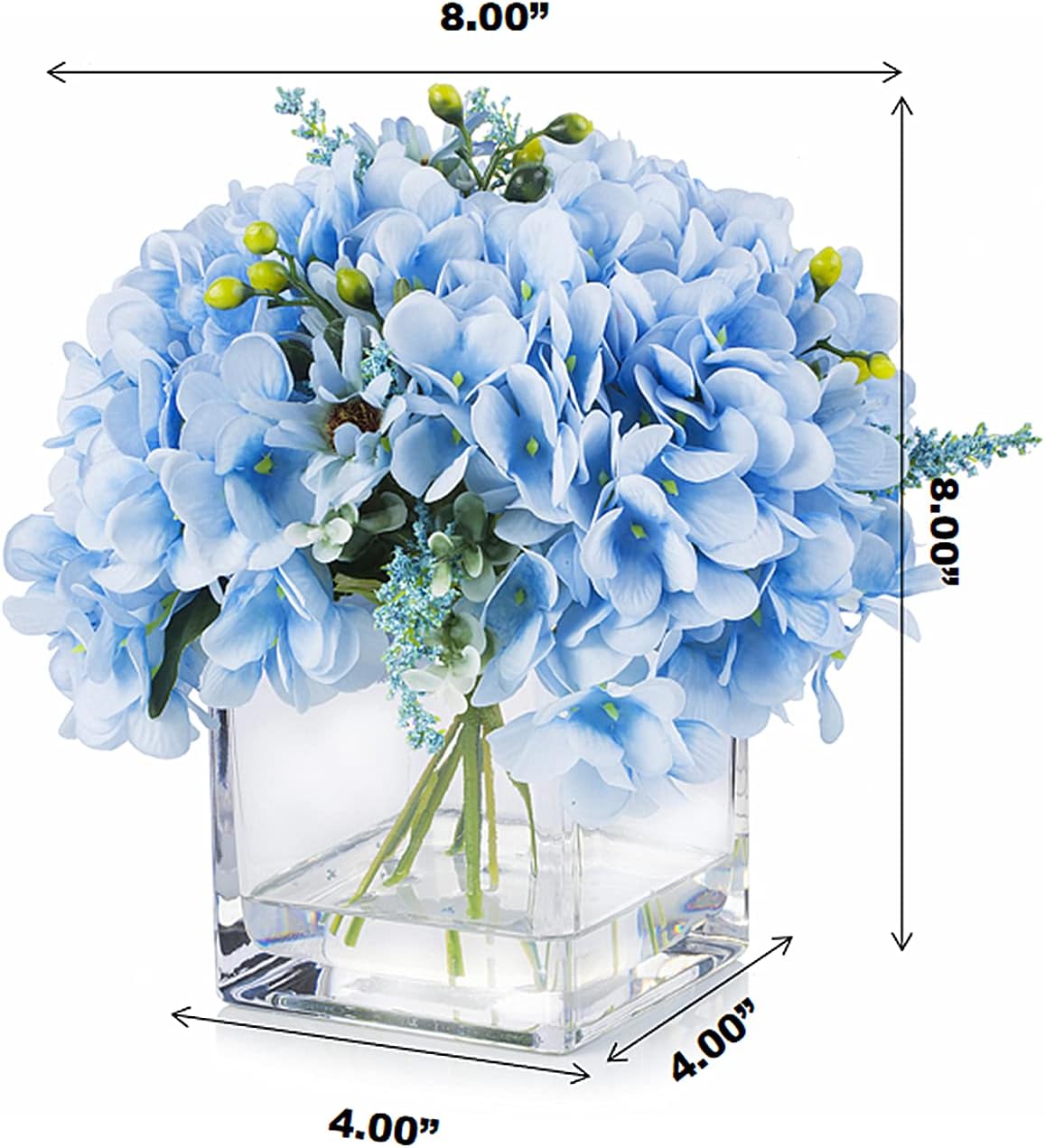ENOVA FLORAL Blue Hydrangea Artificial Flowers with Vase Home Decor Indoor, Silk Hydrangea Artificial Flowers in Vase with Faux Water for Dining Table Decorations, Wedding (Blue) - Image 5