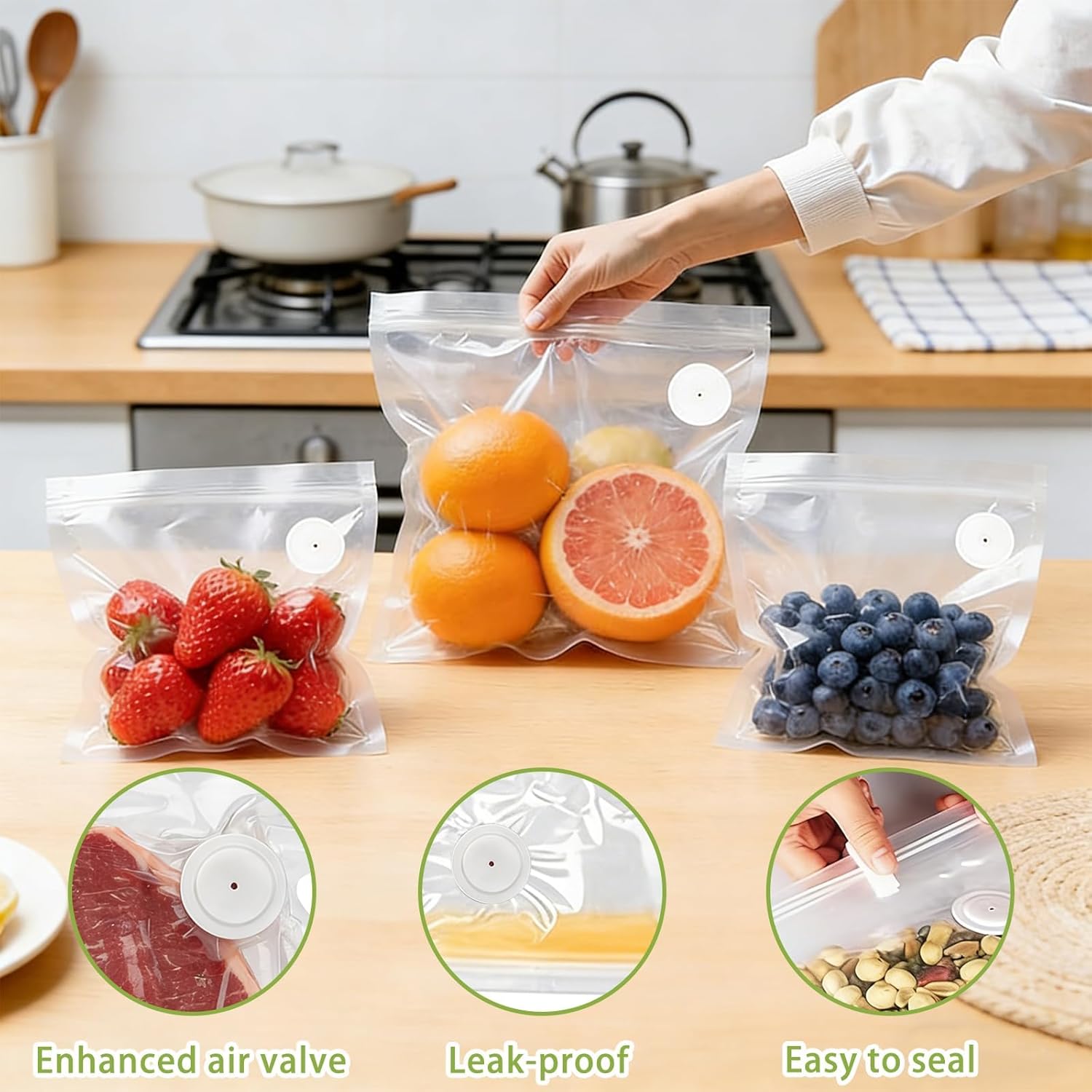 Chef Preserve Reusable Vacuum Seal Bags, 60-Pack BPA-Free Food Storage Bags for Sous Vide, Freezer & Meal Prep, Leakproof Odor Resistant, Dishwasher Safe, Includes 8.3*8.4& 11.8*13.4& 10.2*11.0（in）