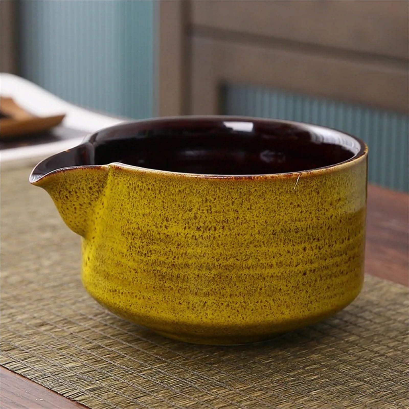 Juego De Té Matcha Juego De 2 Cuencos Cerámica For Matcha Con Pico Vertedor Y Soporte Reutilizable For Batidor Té, Cuenco Verde Hecho A Mano(Blue)