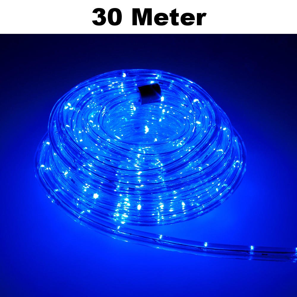 Juego completo de manguera de luz led con accesorios, verde, rojo, blanco cálido, azul, RGB, 5 metros hasta 50 metros, led F3, para interior y exterior, para Navidad, decoración, azul, 30 metros