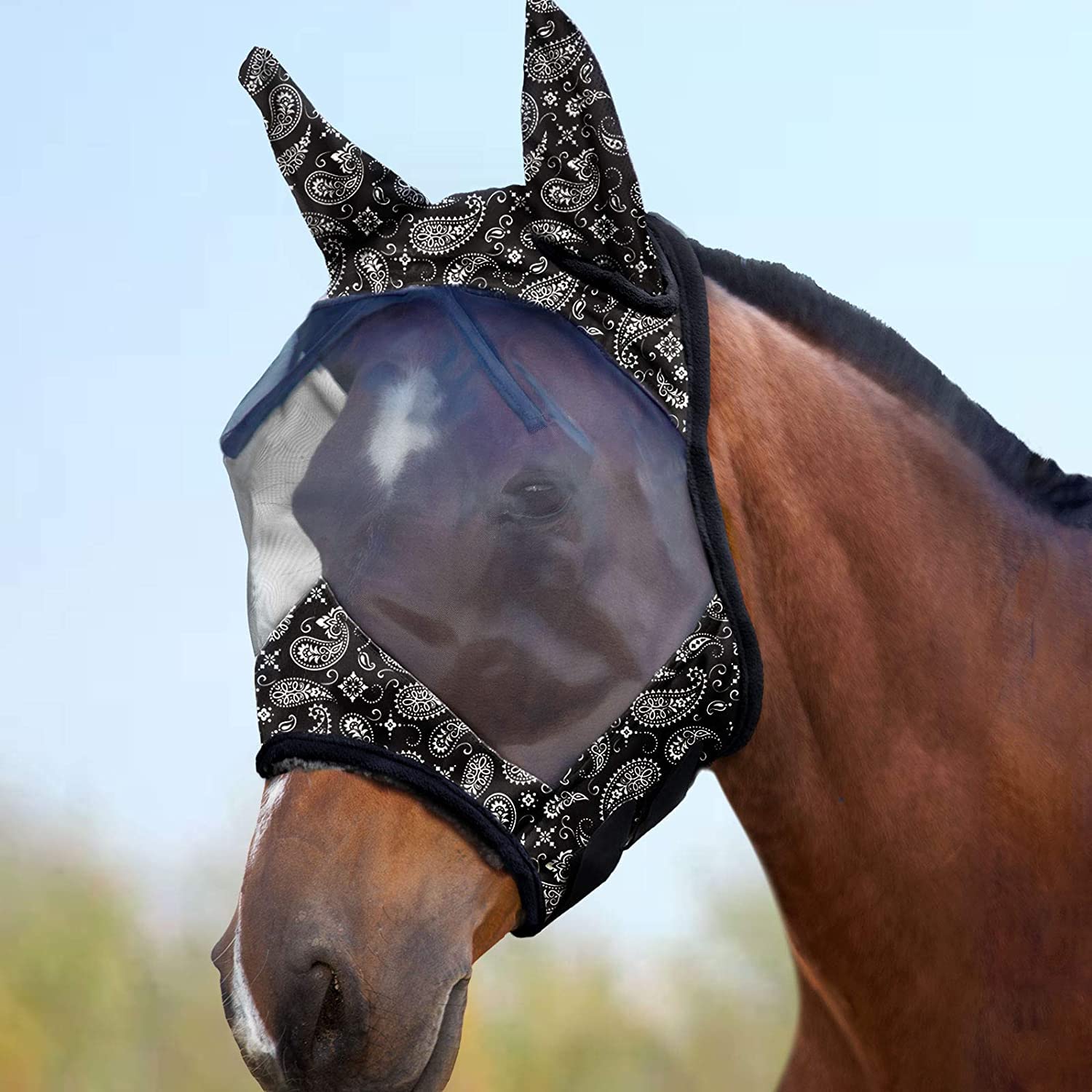 Harrison Howard CareMaster Máscara de Mosca de Caballo Estándar con Orejas Protección UV para Caballo-Estampado de Leopardo (L) — view 17