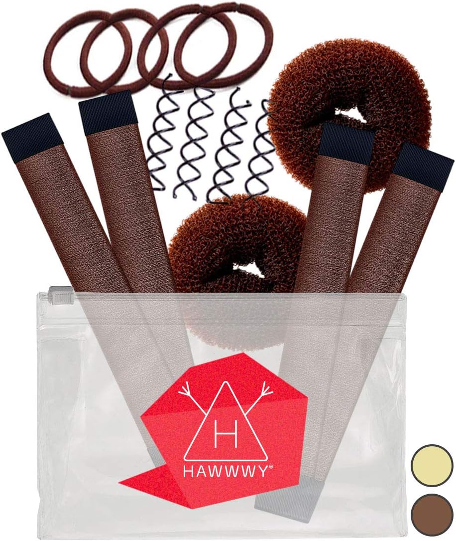 Brown Magic Hair Bun Shaper 8-PACK MINI BUNS | Essentials for the Small Hair Buns | 2 Donuts + 2 Snap Bun Makers + 4 Spin Pin Bobby Pins | Ballet Bun Maker Kids | Easy Hair Bun Women Girls Kids