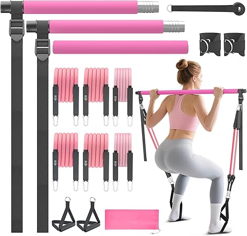 Kit de barra de pilates con bandas de resistencia, barra de pilates portátil para gimnasio en casa, yoga y entrenamientos de cuerpo completo, equipo