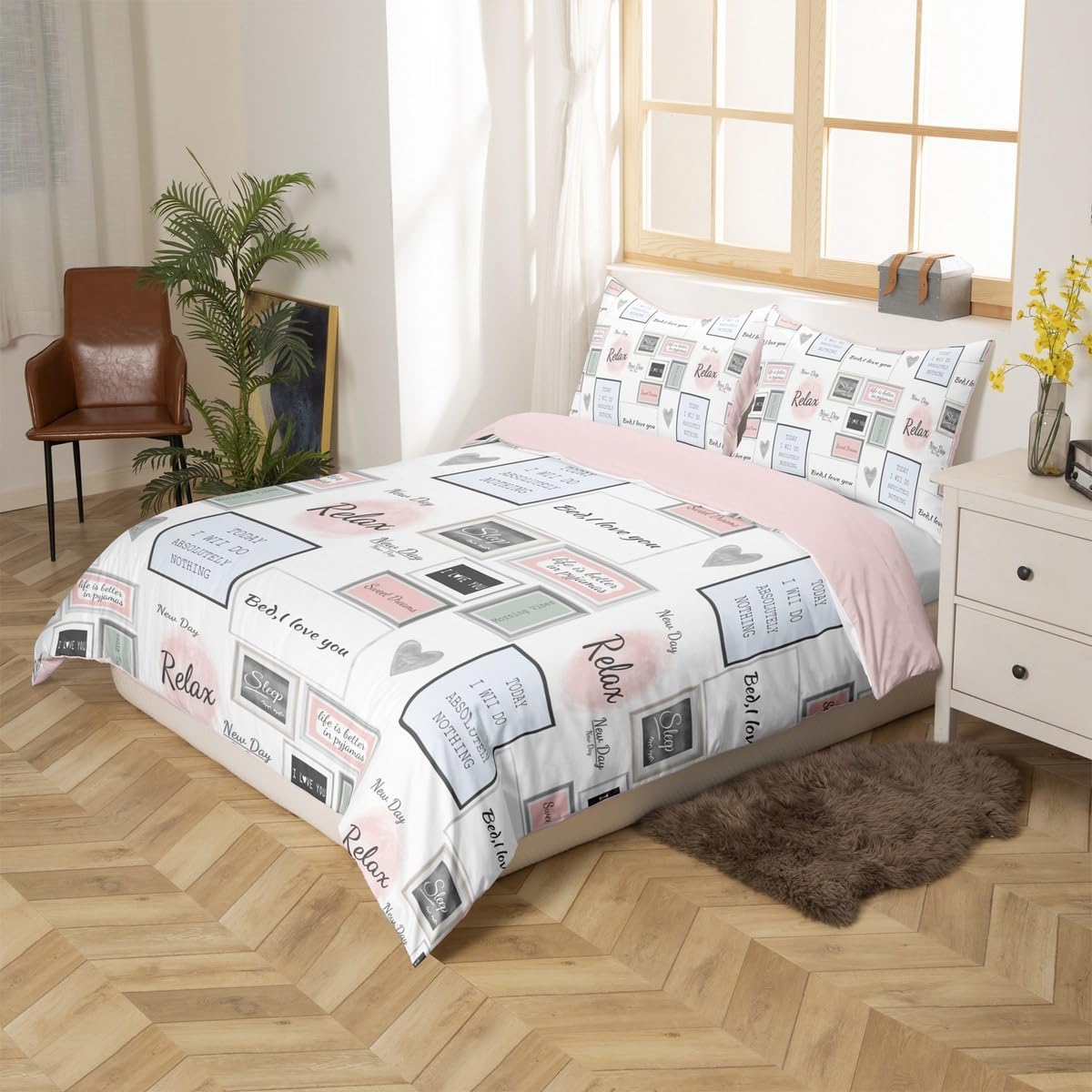 Loussiesd Heart Love Pattern Duvet Cover Single Size Heart Shape Bedding Set for Kids Romantic Pink Love Girly Comforter Cover Women Men Teens Ultra Soft Decor Zipper Closure All Season - Image 3