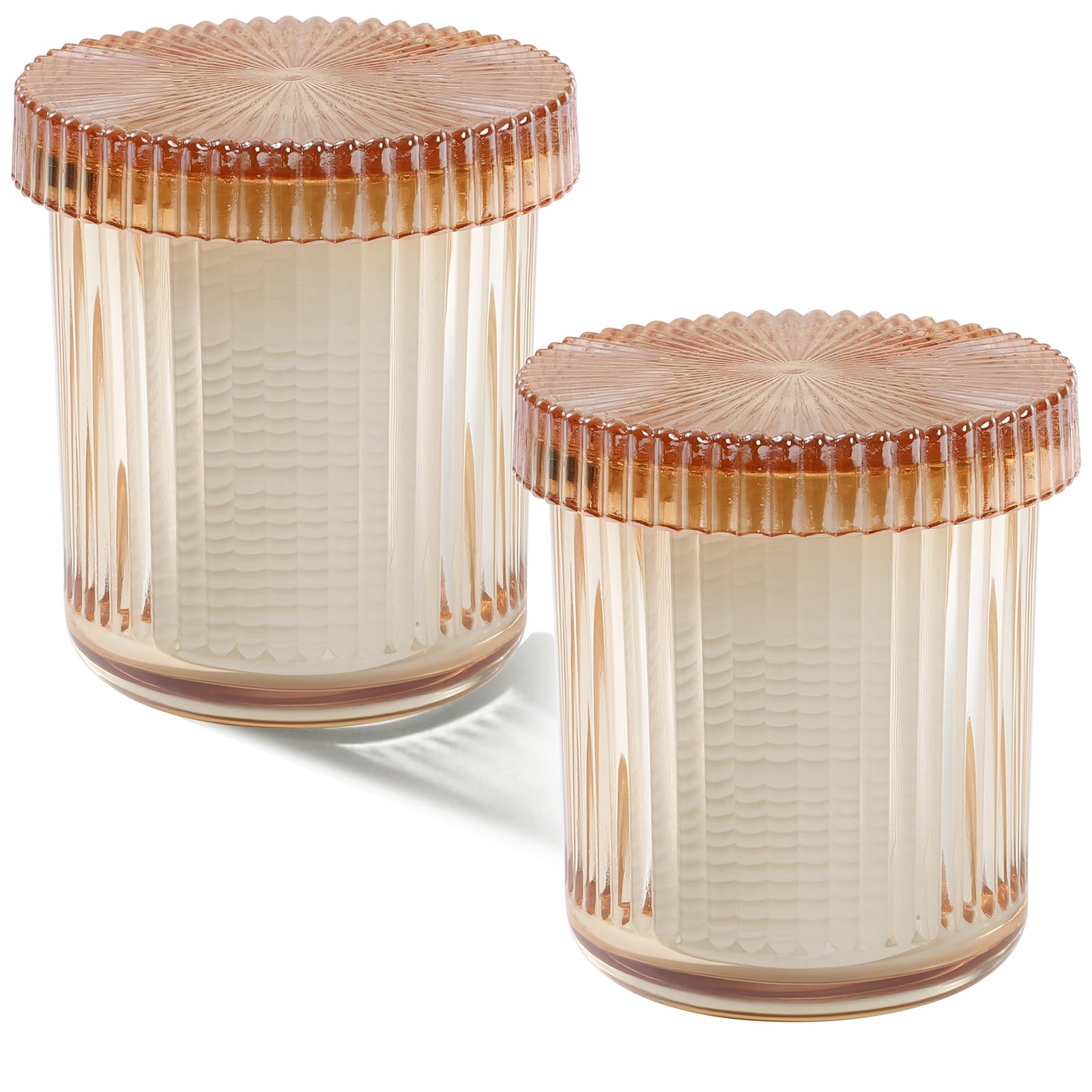 Photo 1 of **MISSING BOTH LIDS**rejomiik Glass Qtip Holder Dispenser 2 Pack, Bathroom Canister Apothecary Jars with Lids, Vanity Makeup Accessories Storage Organizer for Cotton Swabs, Cotton Balls, Pads, Floss Picks, Amber
