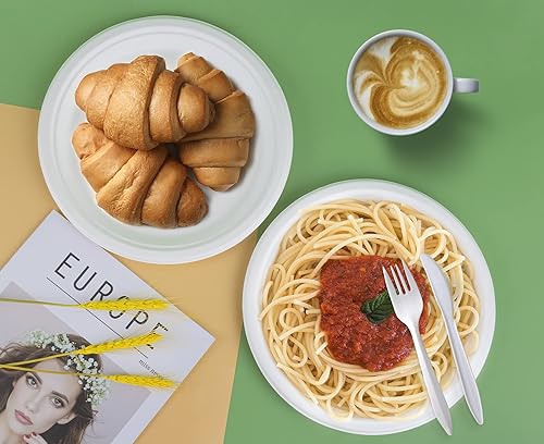 Miniatura 8 de Azure Zone, Paquete de 125 platos de papel compostables, fibra de bagazo de caña de azúcar natural, biodegradable, platos desechables resistentes,