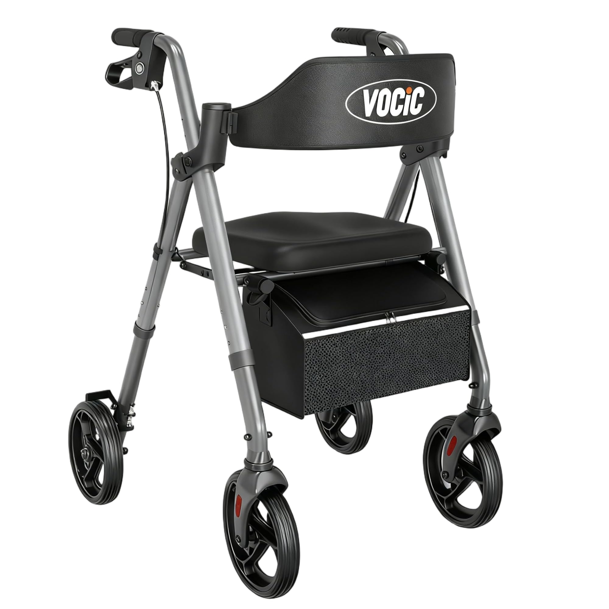 VOCIC Walkers for Seniors, Z21 Rollator Walker with Seat Supports 330lb, 8" Big Wheels for All Terrain, Ergonomic Arc Seat & 6" Ultra Backrest Foldable Walker, Dual Height Adjustment, Lightweight 2025