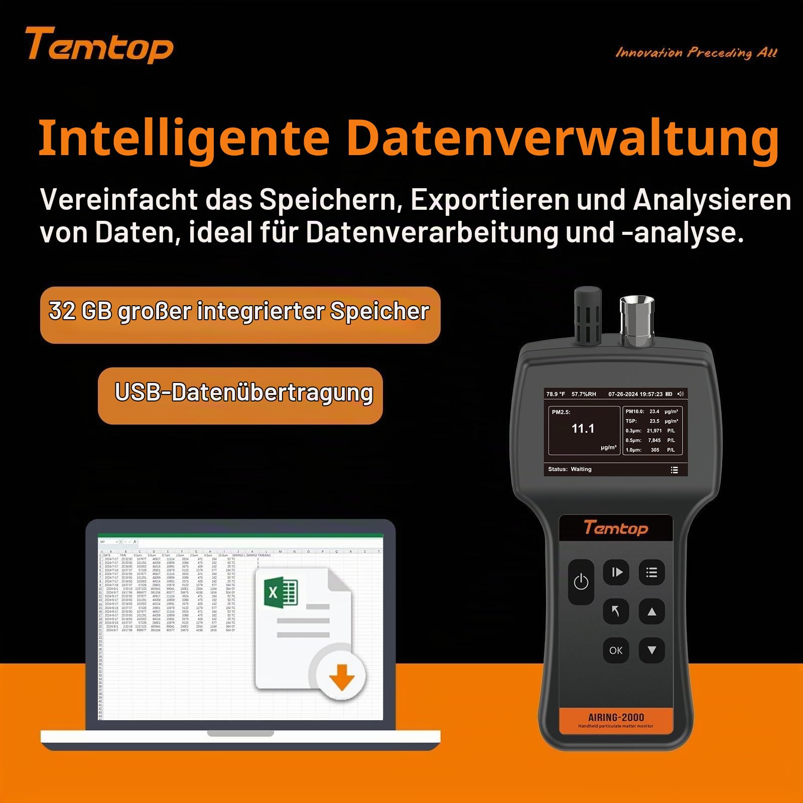 Temtop Airing 2000 Handheld Partikelzähler Staubmonitor