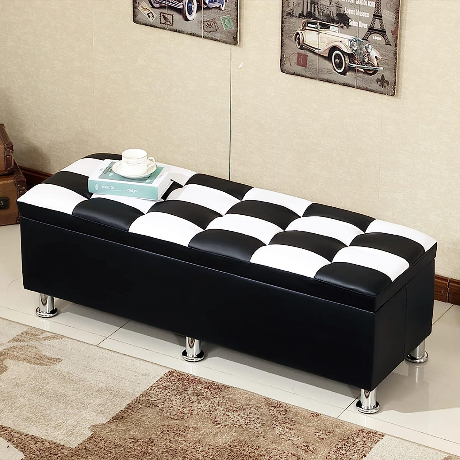 GHFXSCV Modern Faux Leather Storage Bench - Rectangular Shoe for Entryway, Upholstered Footrest for Living Room & Bedroom, 60x40x40 cm (24x16x16 inches) - Versatile Storage Solution