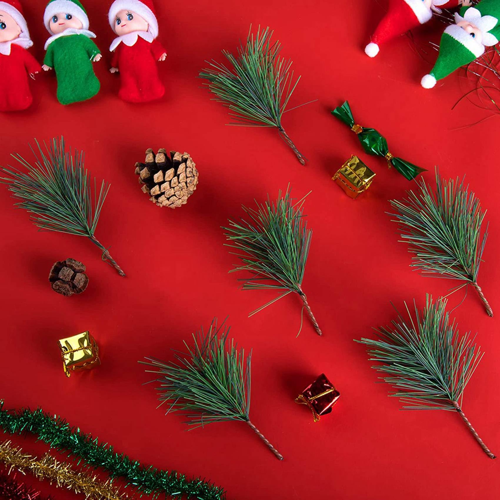 240 Stück Künstliche Grüne Kiefernnadeln, ÄSte, Kleine Kiefernzweige, Stängel, Falsche Grüne Kiefernpicks für Weihnachtsgirlanden