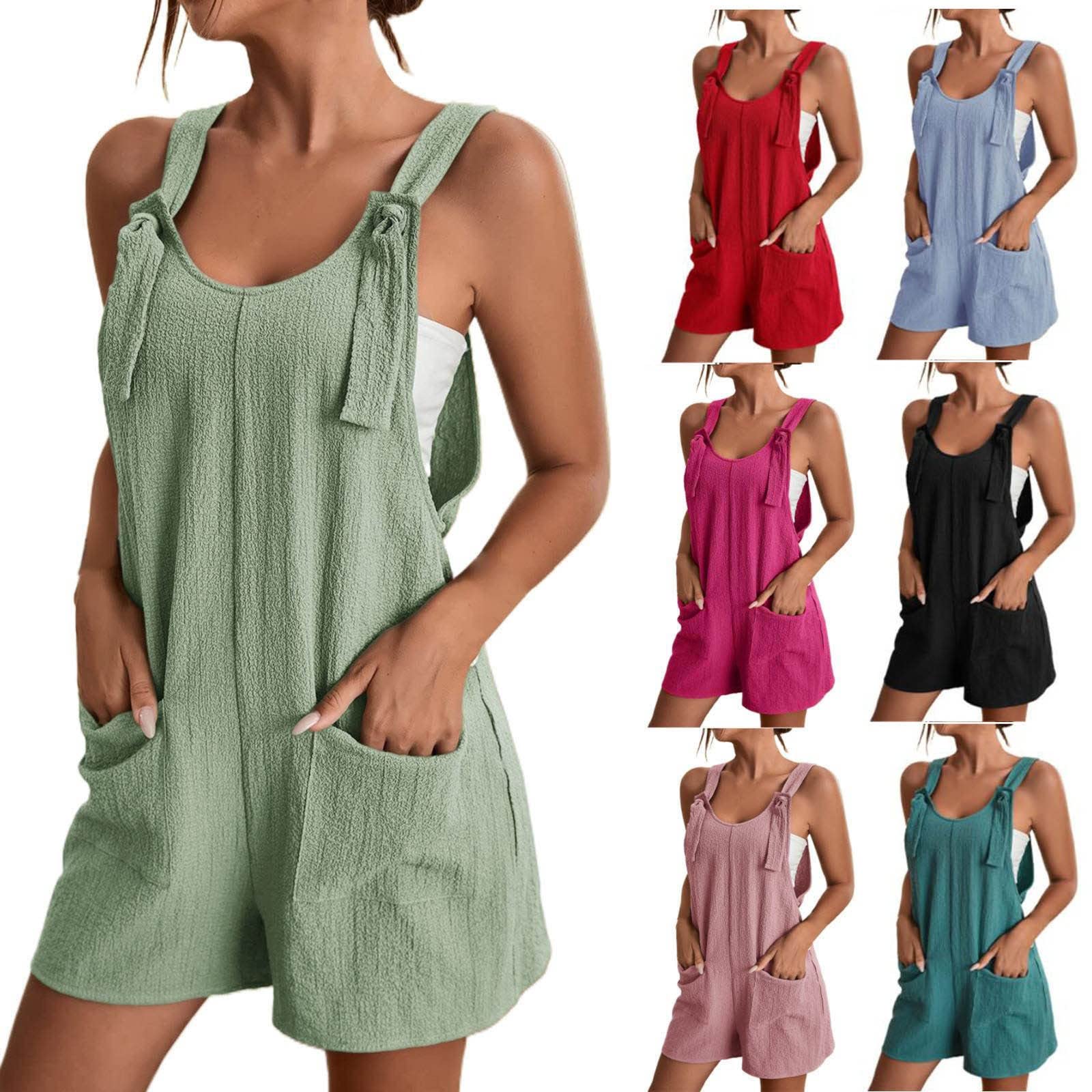 VEMOW 2023 Monos Corto Mujer Verano Casual Peto Corto Suelto Jumpsuit Una Pieza Pantalones de Tirantes Camiseta sin Mangas Color sólido Vintage Anchos de Rectos Playsuit Playa Elegante