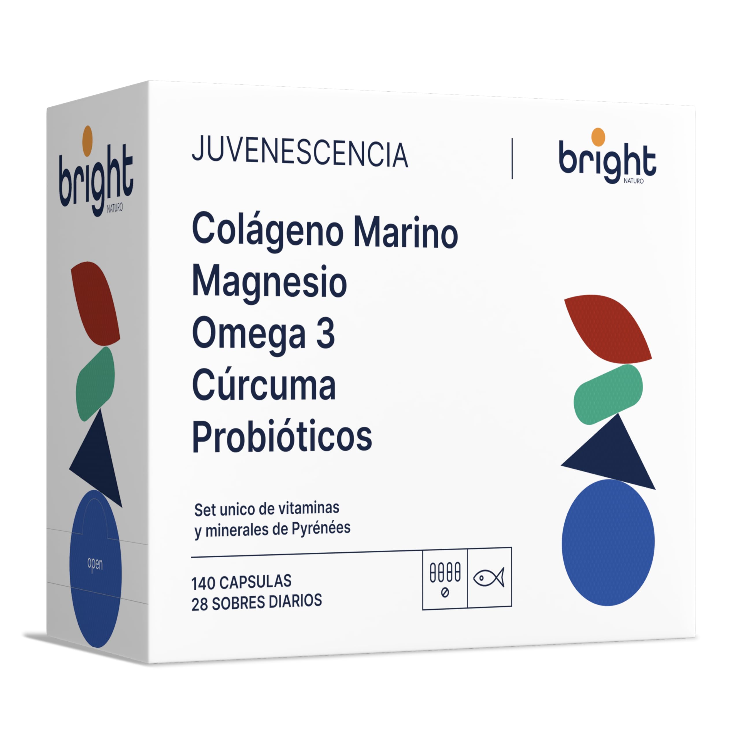 Curcuma con Jengibre + Probioticos + Omega 3 + Magnesio y Colágeno marino con Ácido-hialurónico. Gestión de la Edad, 5 Suplementos en 1 Paquete para Inflamación, Digestión, Mente y Músculos I 28 Dosis