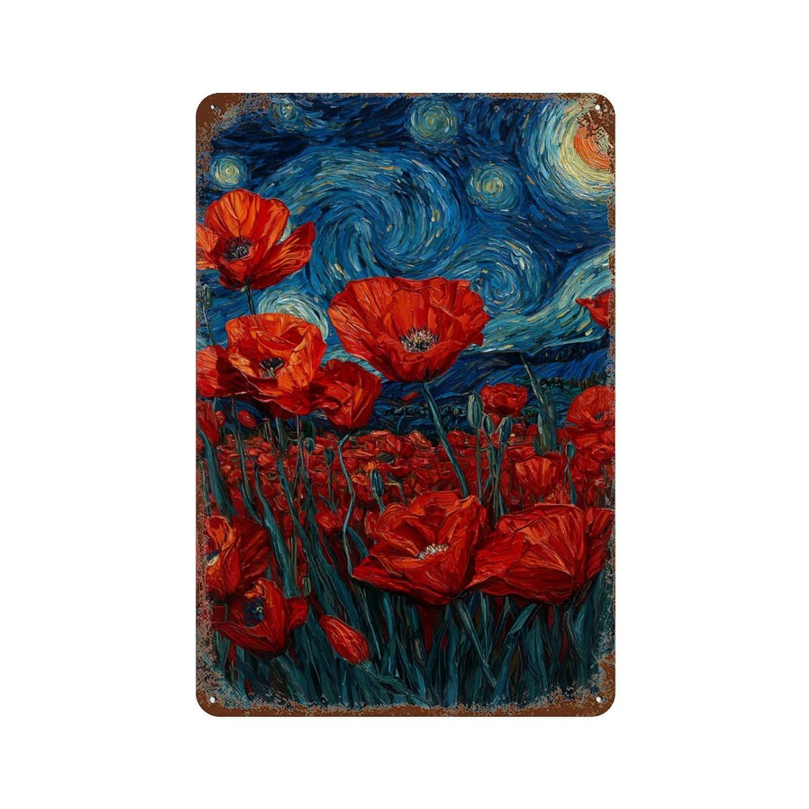 Starry Night Poppies -11 Decorative Tin Sign 11.8"x7.9", for Bistro, Counter And Cafe Decor, Novelty Wall Decor