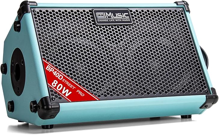 Coolmusic BP40D Powered Acoustic Guitar Amplifier- Portable Bluetooth Speaker 80W W/Battery with Reverb Chorus Delay Effect, 6 Inputs,3 Band EQ, Blue