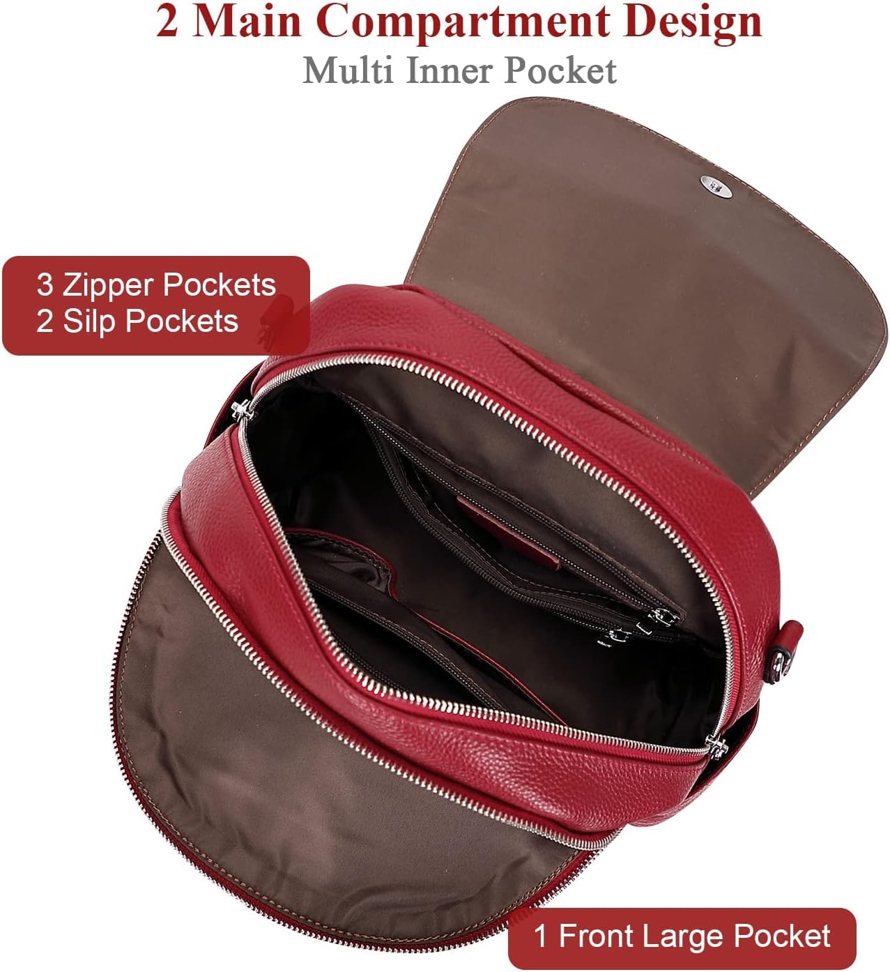 ALTOSY Leather Backpack Purse for Women Fashion Casual Handbag with Multi Pockets and Flap (S107 Wine Red) - Image 7