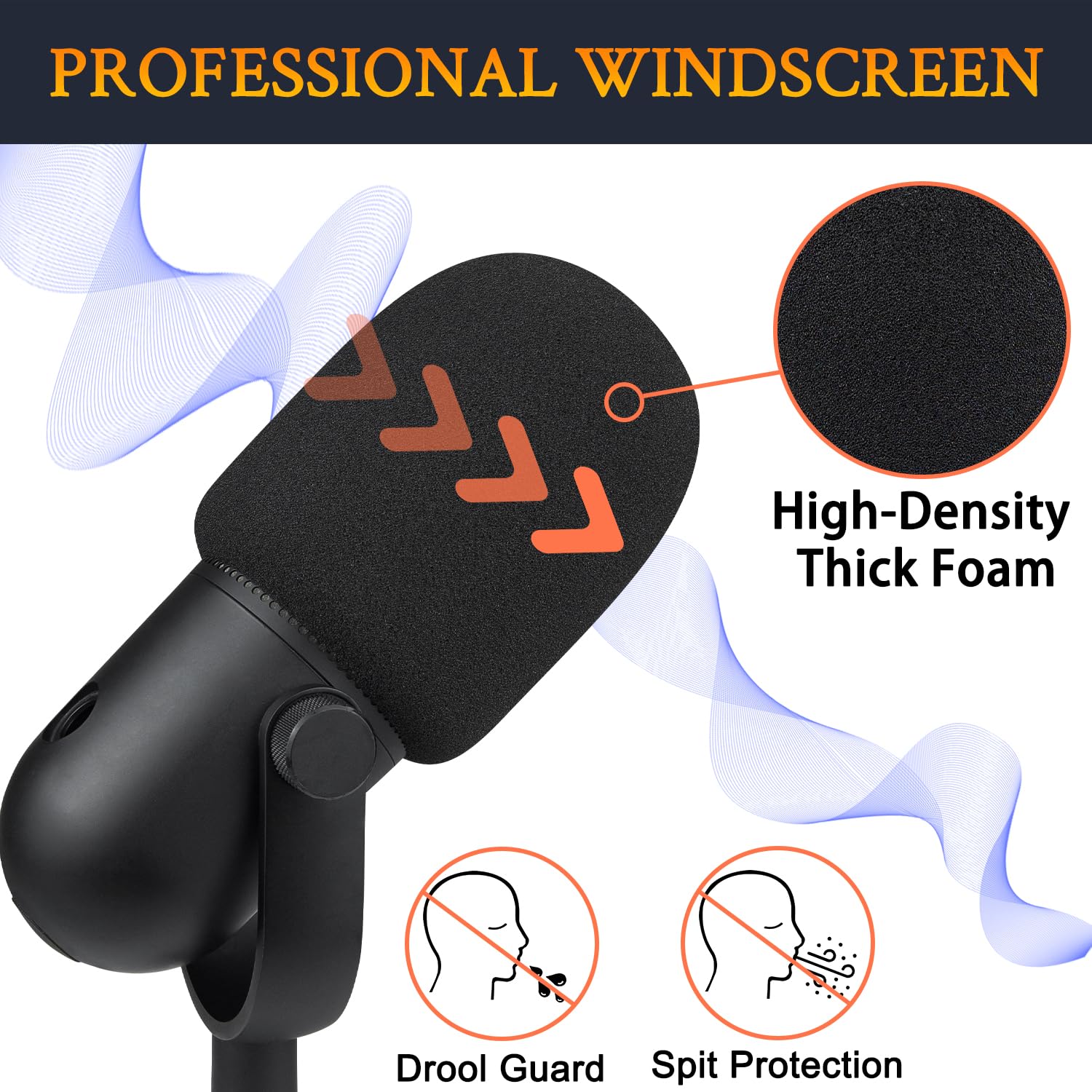 SOULWIT 2Pcs Microphones Pop Filter for Razer Seiren V3 Chroma RGB USB, Protective Mic Cover Windscreen Foam - Black - Image 4