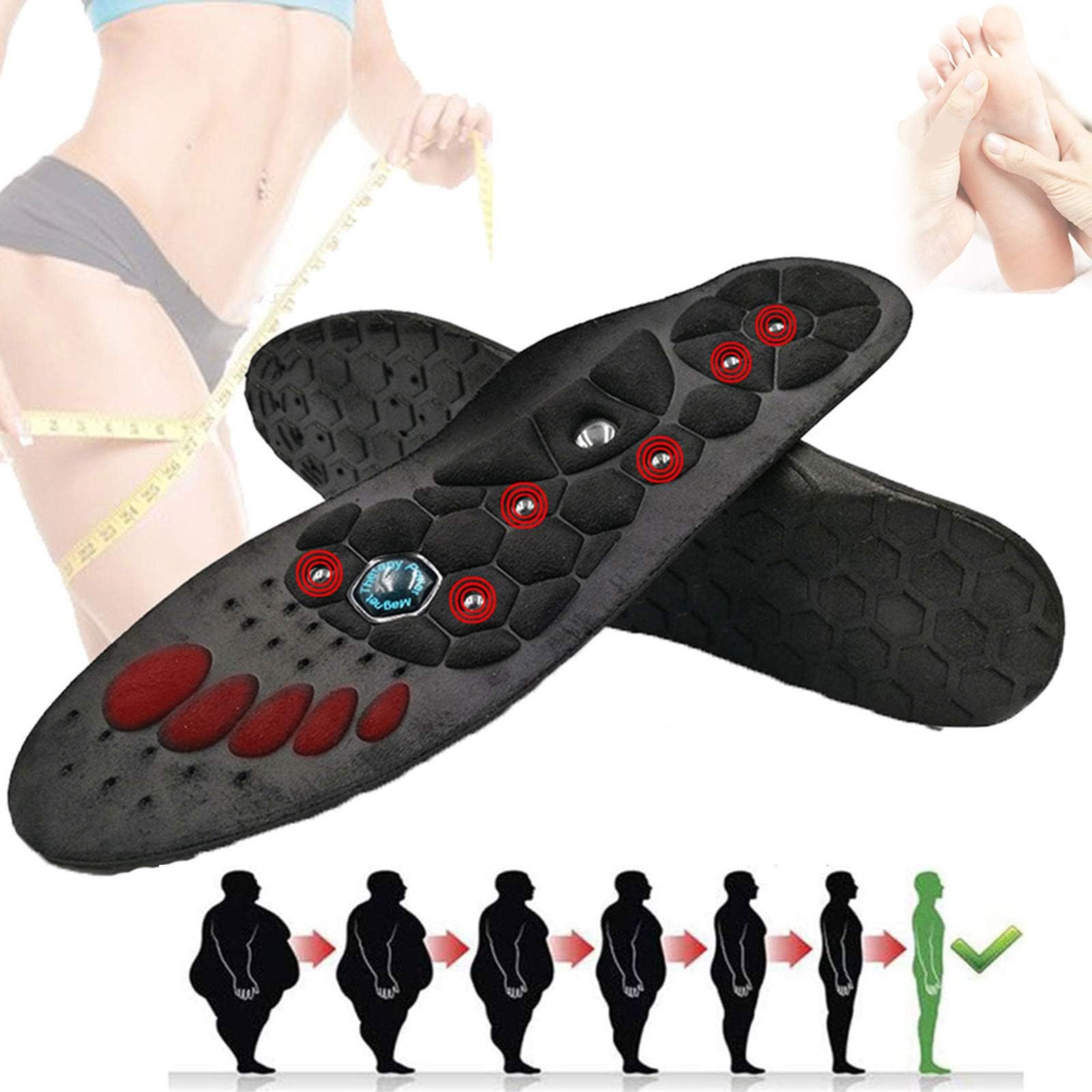 EEUKEEUK Acupressure Slimming Insoles for Weight Loss, Foot Magnetic Massage Reflexology Insoles for Pain Relief, Anti-Fatigue Therapy Insoles for Women and Men, Washable and Cutable
