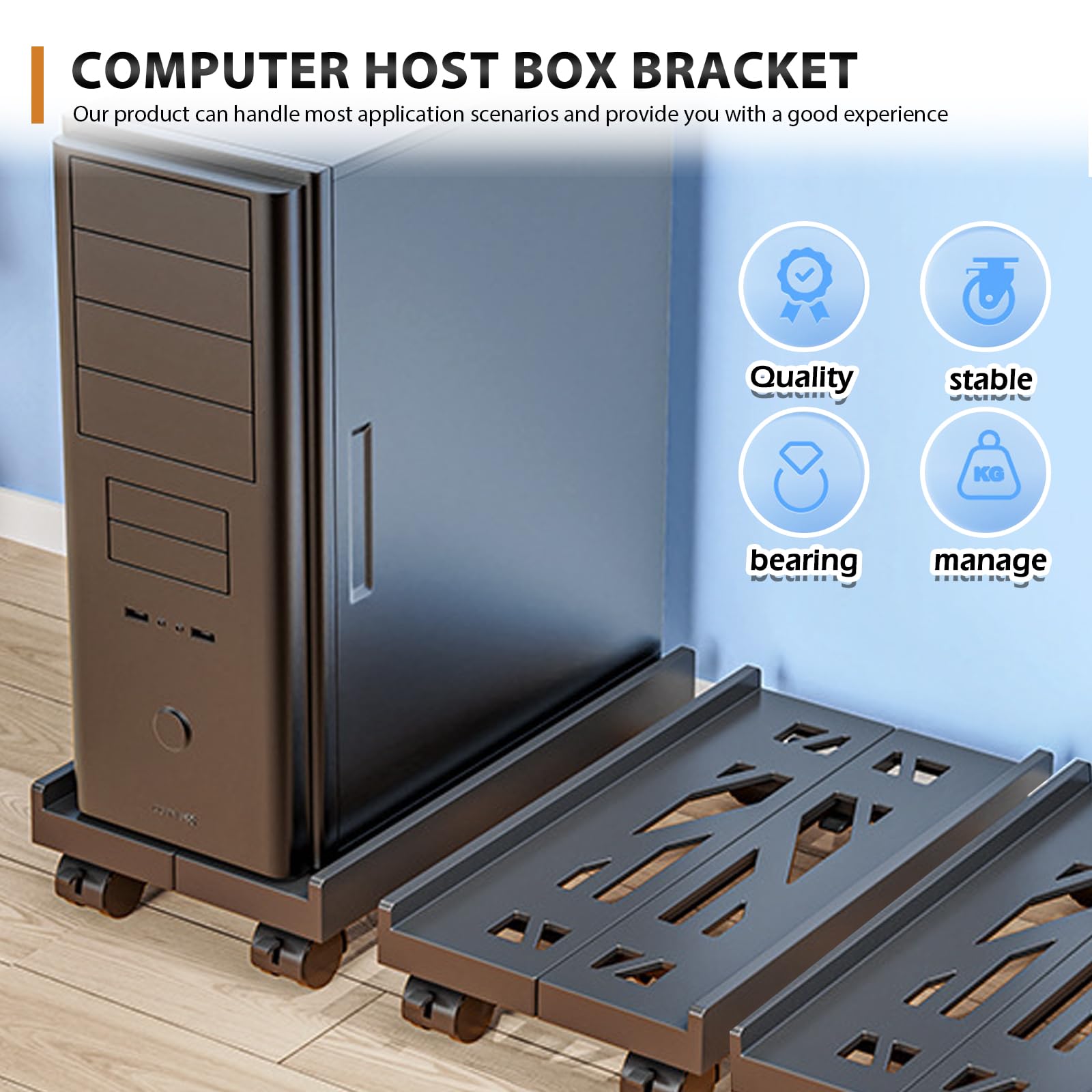 Carrello Porta CPU Regolabile Con Ruote | Supporto Per Tower PC | Fino A 80kg | Nero - Foto 14