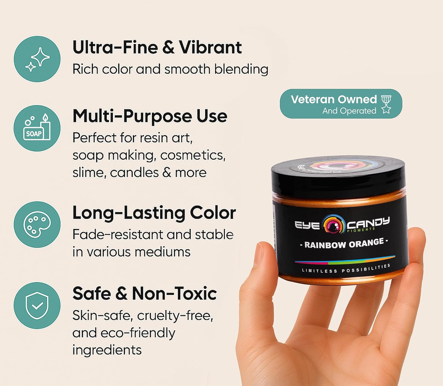 Eye Candy Pigments Premium Orange Mica Powder - Rainbow Orange (25gr) - for Epoxy, Resin, Soap, Paint, Woodworking, Acrylic Pouring, Bath Bombs, Fishing Lures - DIY Arts and Crafts Additive - Image 3