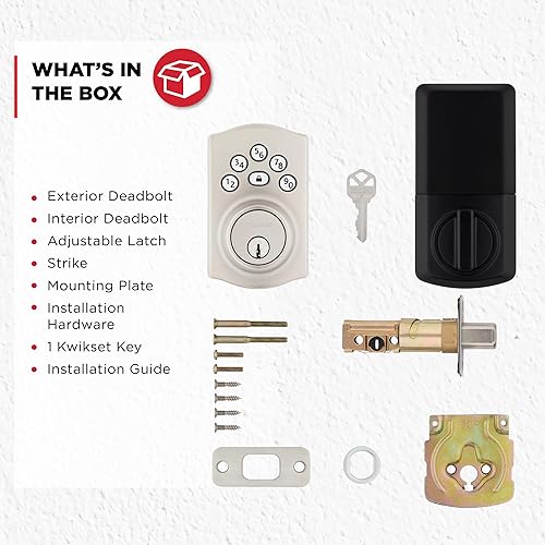 Miniatura 8 de Kwikset Powerbolt 240 - Cerradura de puerta electrónica tradicional de níquel satinado con 5 botones, con cómoda entrada sin llave, códigos de