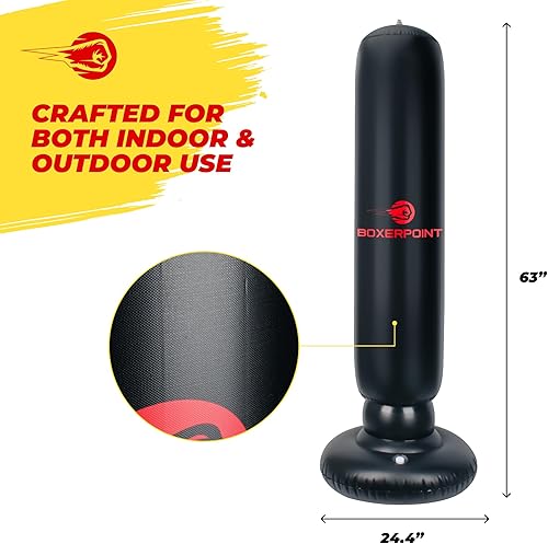 Miniatura 5 de Boxerpoint Saco de boxeo inflable para niños de 3 a 8 a 63 pulgadas, objetivo de entrenamiento de artes marciales independientes para karate,