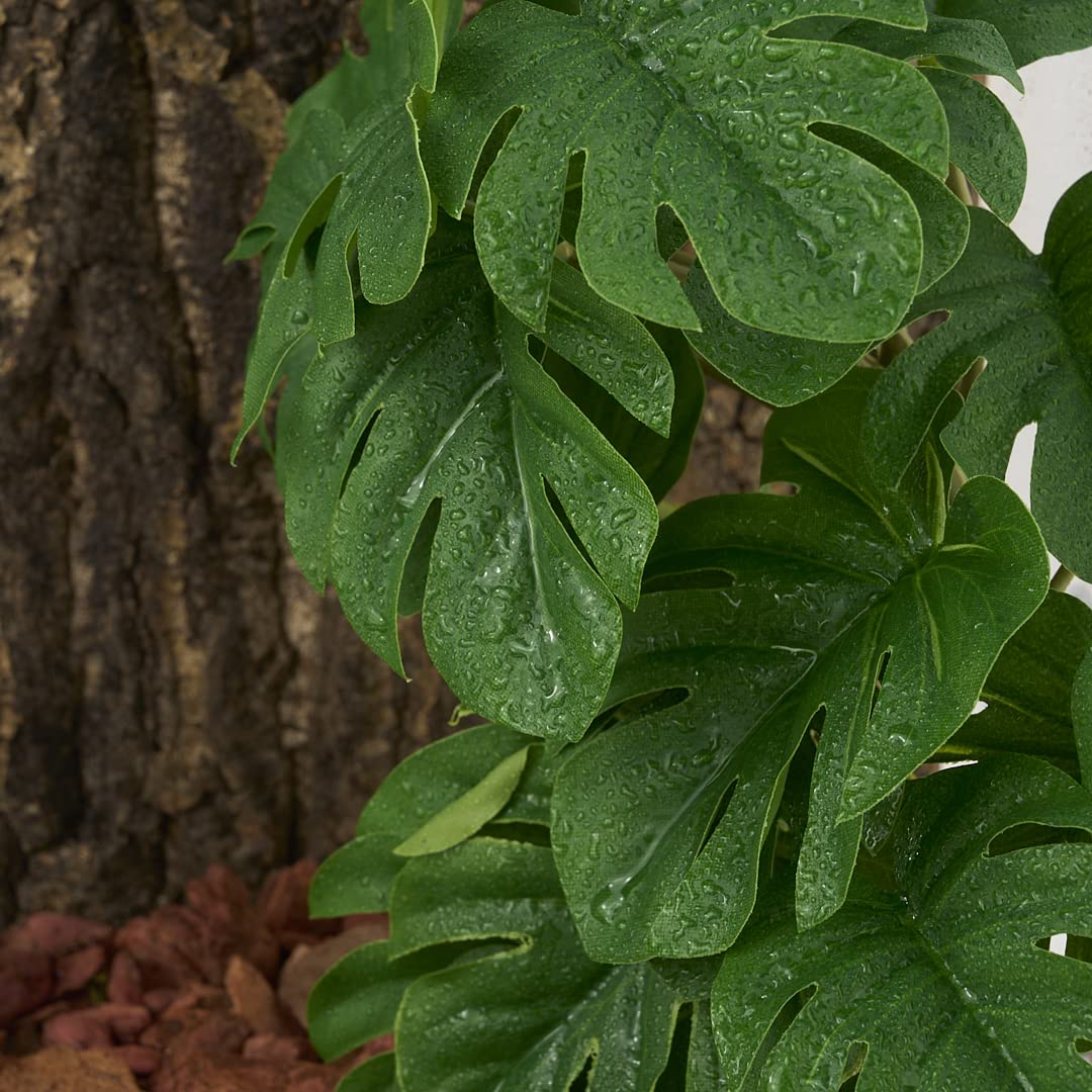 Paquete de 2 plantas falsas de reptiles para terrario, accesorios de tanque de serpiente, decoración de hábitat, plantas colgantes artificiales con ventosa, Monstera falsa