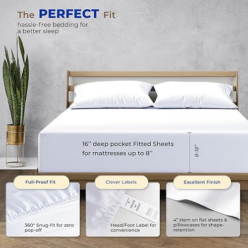 Vista 93 de THREAD SPREAD Juego de sábanas 100% algodón egipcio, tamaño King, 1000 hilos, tamaño King, algodón egipcio, 6 piezas (plateado), bolsillo profundo