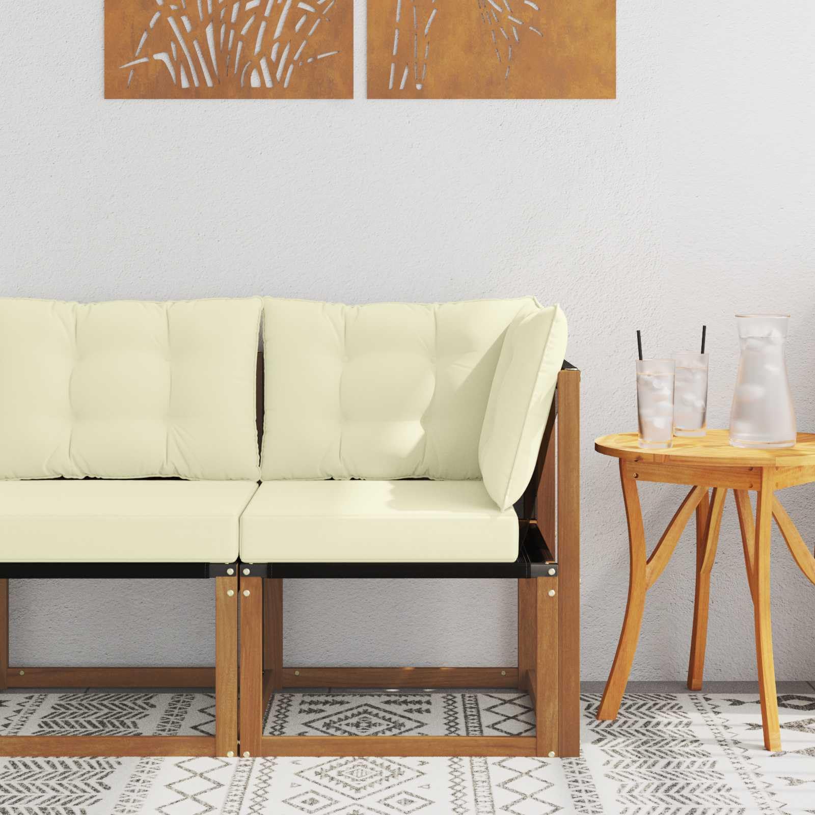 Hothingwell Modułowa narożna sofa zewnętrzna z litego drewna akacjowego z wygodnymi poduszkami poliestrowymi, odporny na warunki atmosferyczne zestaw ogrodowy na patio, elastyczny design