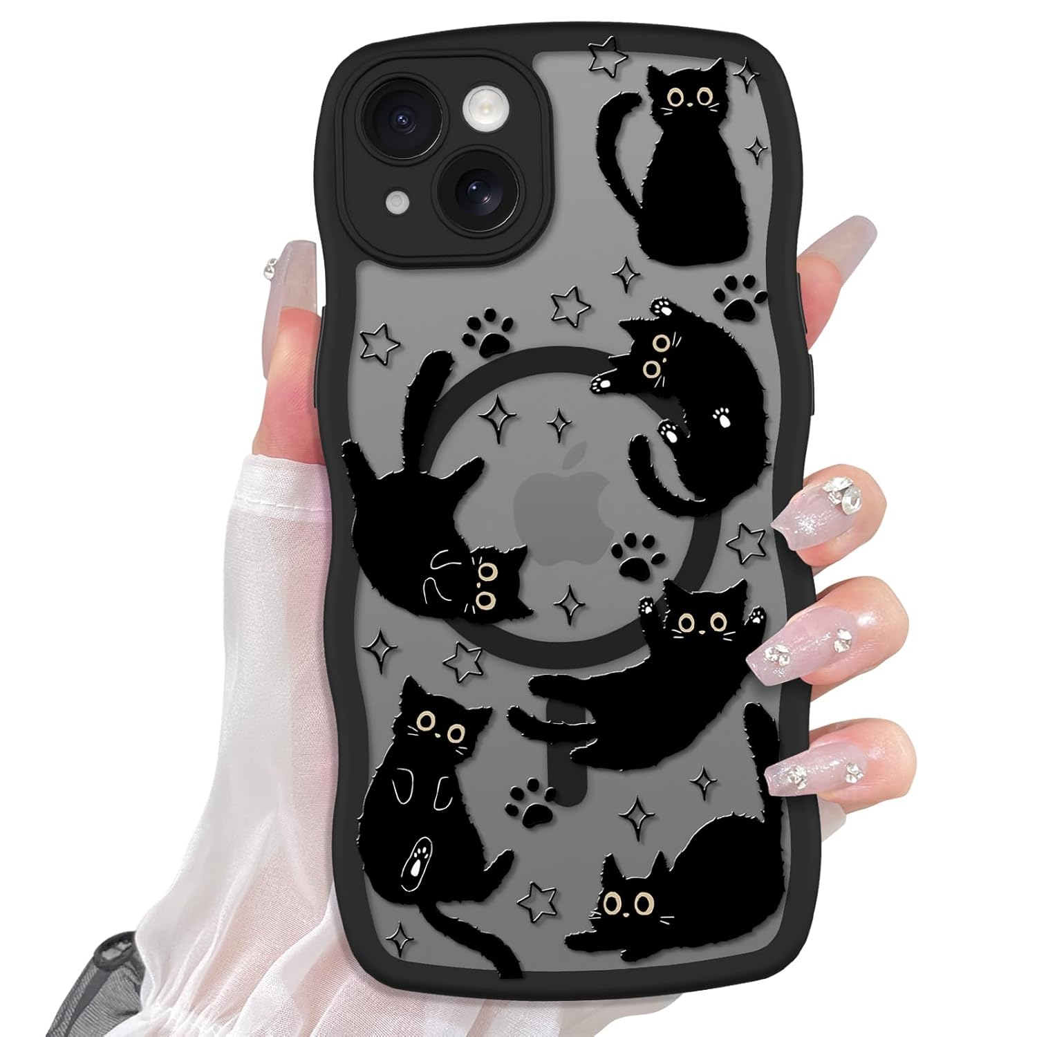 Cute Case for iPhone 14 Case Compatible with MagSafe with Kawaii Black Cats Cat Print Pattern Design for
