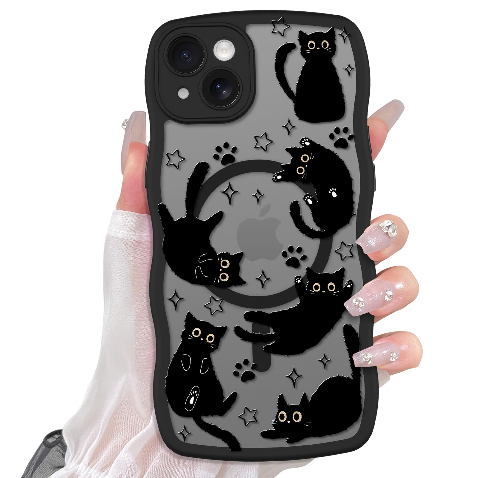 Cute Case for iPhone 14 Case Compatible with MagSafe with Kawaii Black Cats Cat Print Pattern Design for