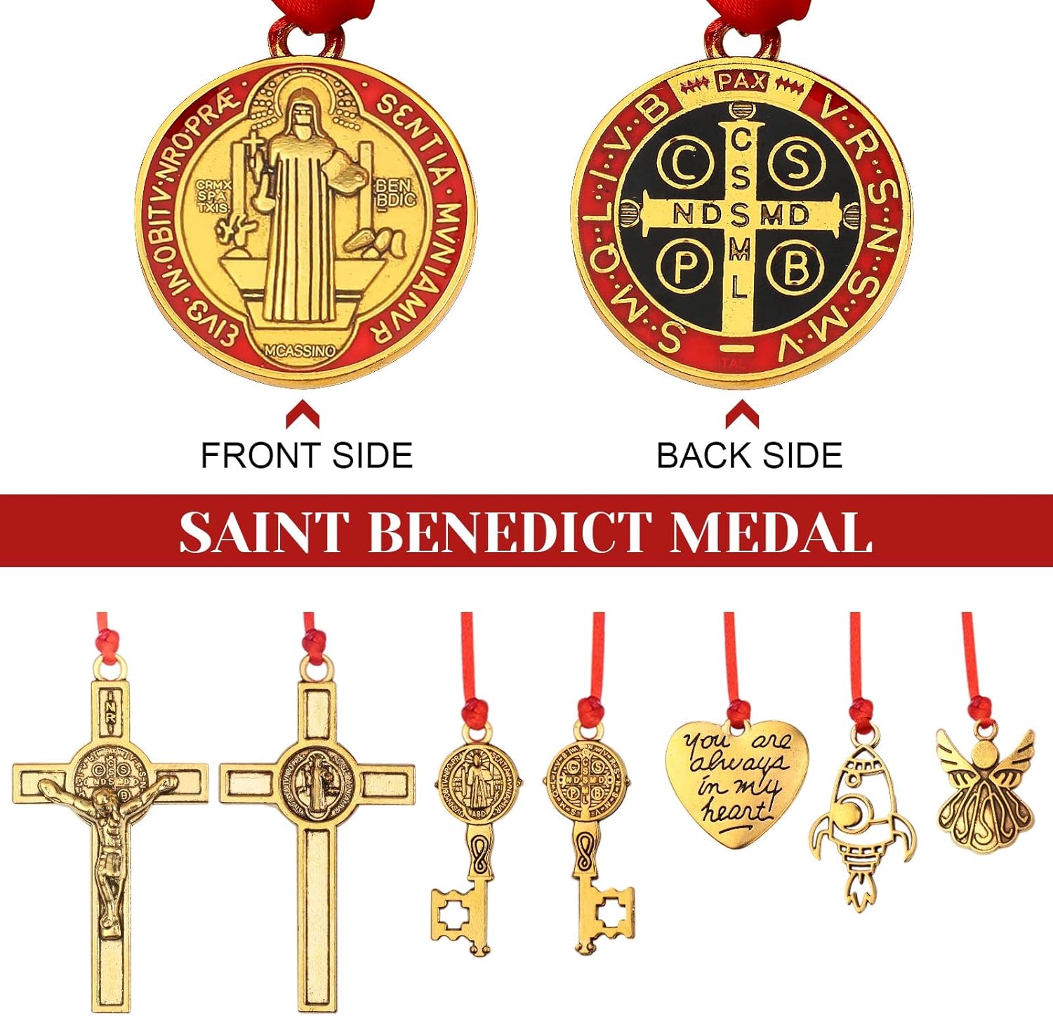 Miniatura 3 de Xinnun 2 dijes de medalla de San Benito con protección contra la bendición del mal, medalla católica de San Benito, hechos a mano, joyería para