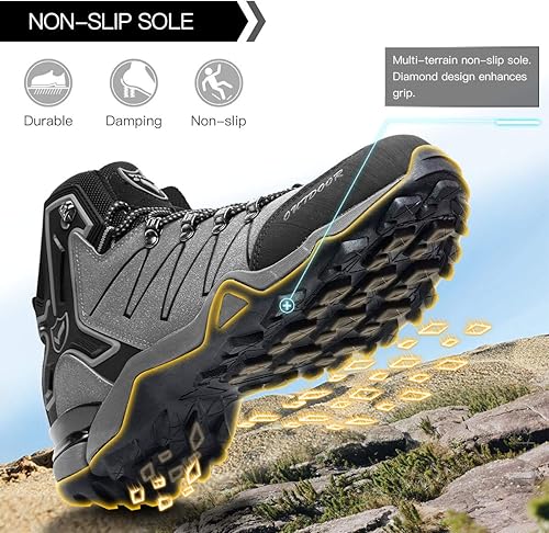 Miniatura 4 de Elaphurus Botas de senderismo para hombre, zapatos de senderismo impermeables, botas de trabajo deportivas, ligeras, para caminar, tobillos, zapatos